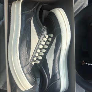 Rick Owens Black and White Leather Sneakers